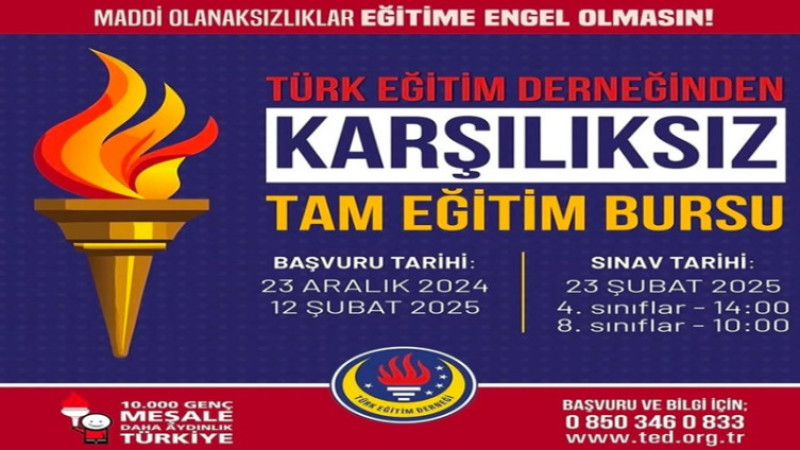 TED Tam Eğitim Bursu Sınavı 23 Şubat 2025'te yapılacak