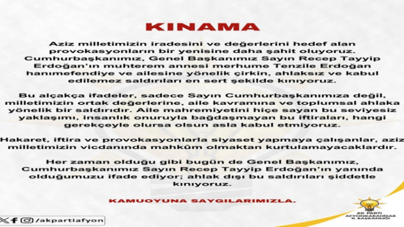 AK Parti Afyonkarahisar İl Başkanlığı açıklamada bulundu
