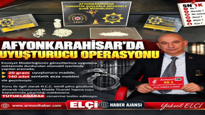 Afyonkarahisar'da Uyuşturucu Operasyonu: 1 Kişi Tutuklandı   